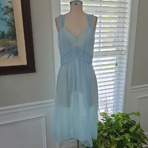Vintage Vanity Fair Light Blue Chiffon Night gown with Script Brand Tag